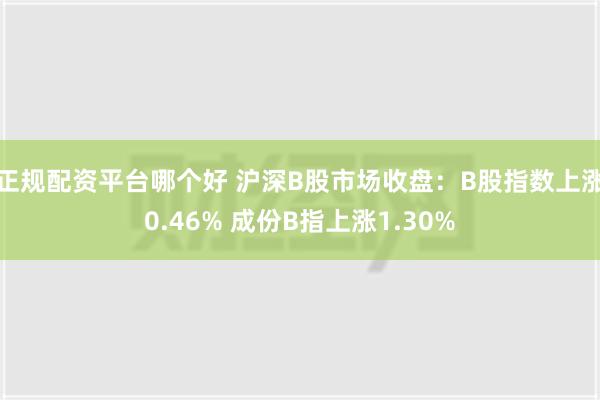 正规配资平台哪个好 沪深B股市场收盘：B股指数上涨0.46% 成份B指上涨1.30%